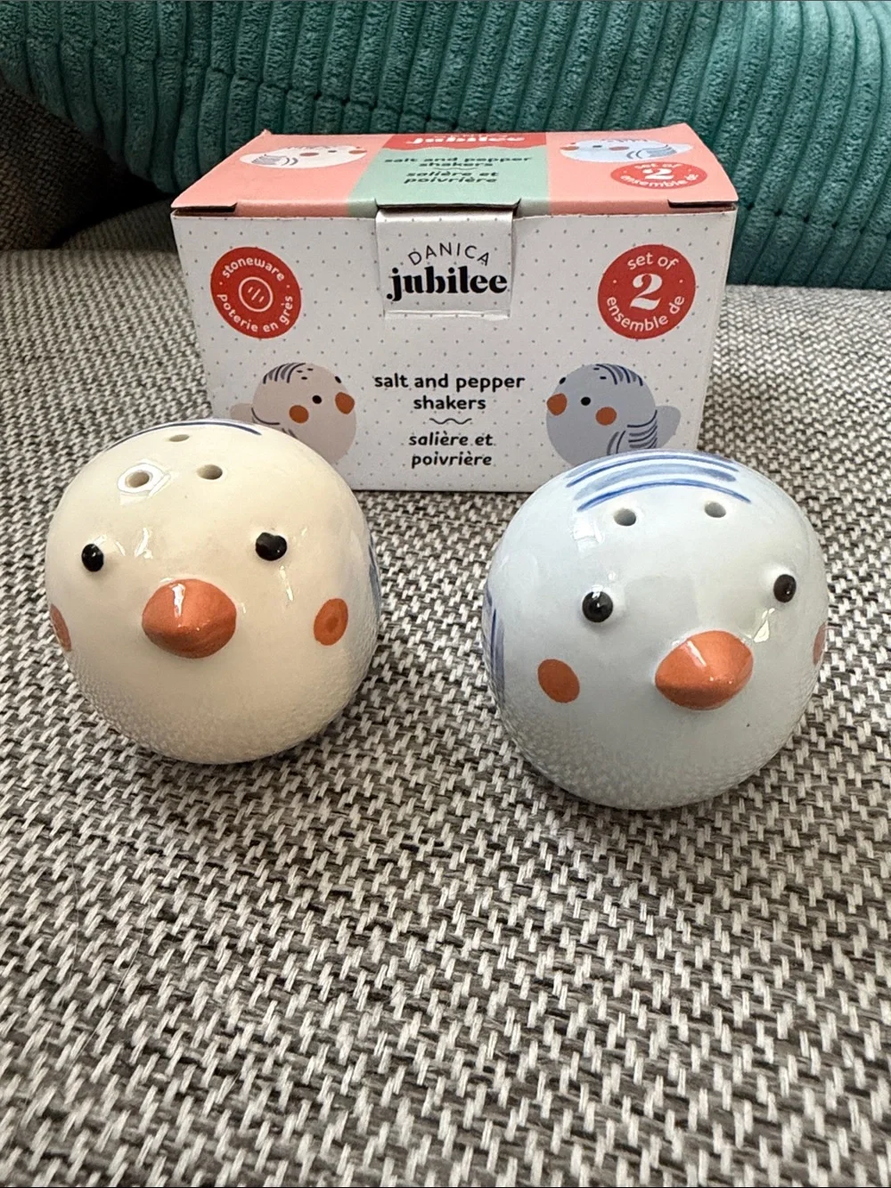 Danica Jubilee Blue & Cream Bird Salt and Pepper Shakers - Set of 2 New in Box